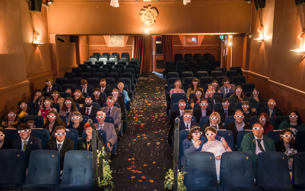 Two bride wedding in a Cinema located in Bath