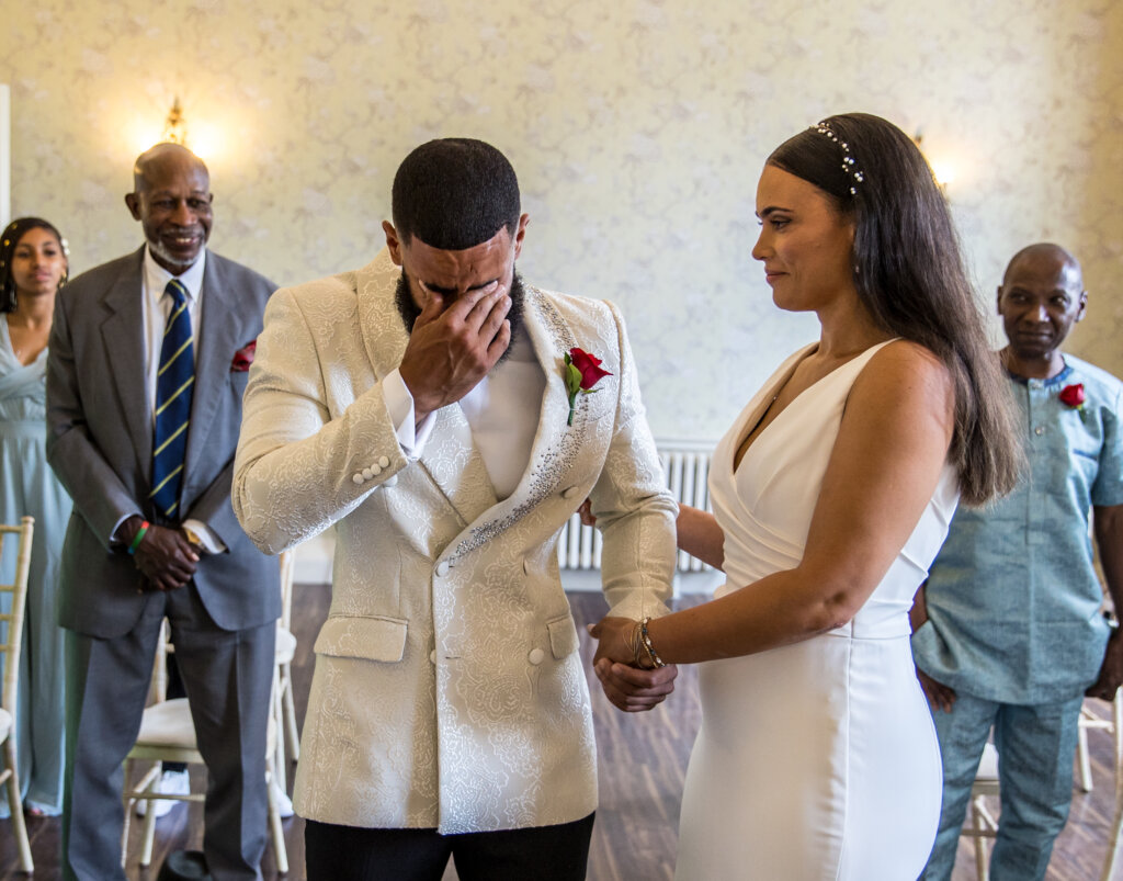 Emotional Groom during his wedding ceremony.