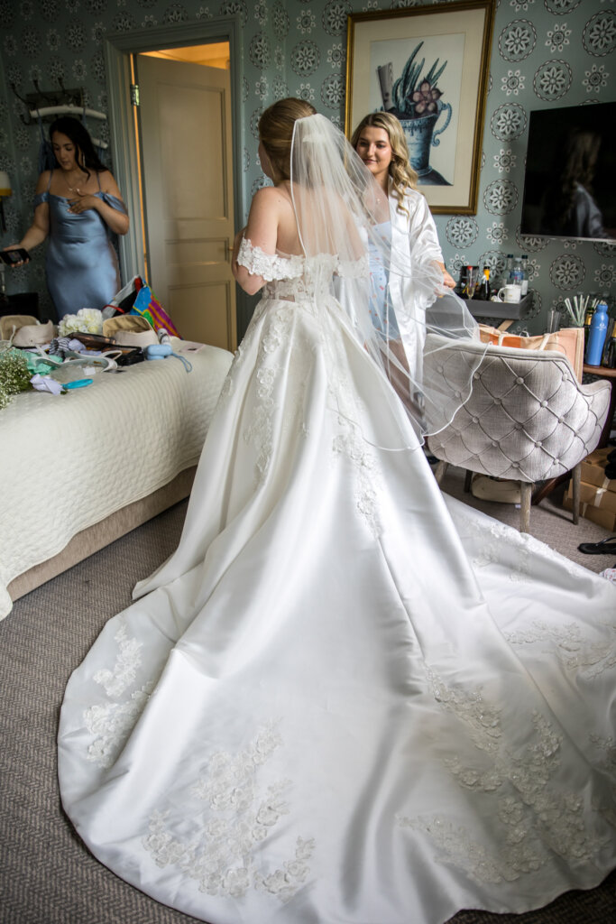 bride, dress, final prep, getting ready, hotel room,