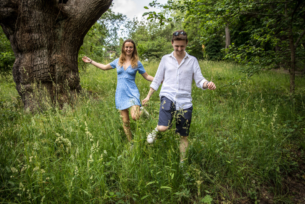 Dan and Erin enjoying their pre-wedding engagement photos at Cannizaro Park.
