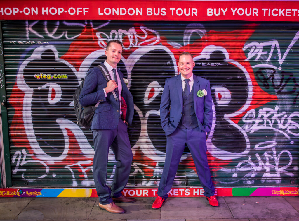 David and Adam pre- wedding photos in the West End of London.