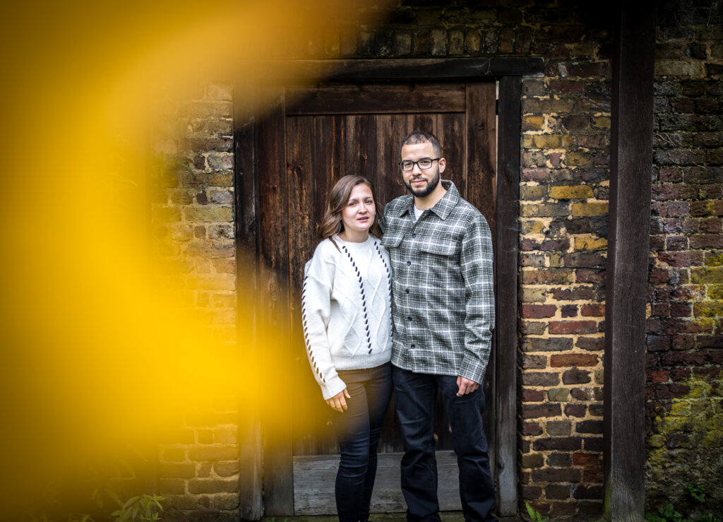 Harriet and Aaron enjoying their pre-wedding engagement photos, Autumn at Cannizaro Park.